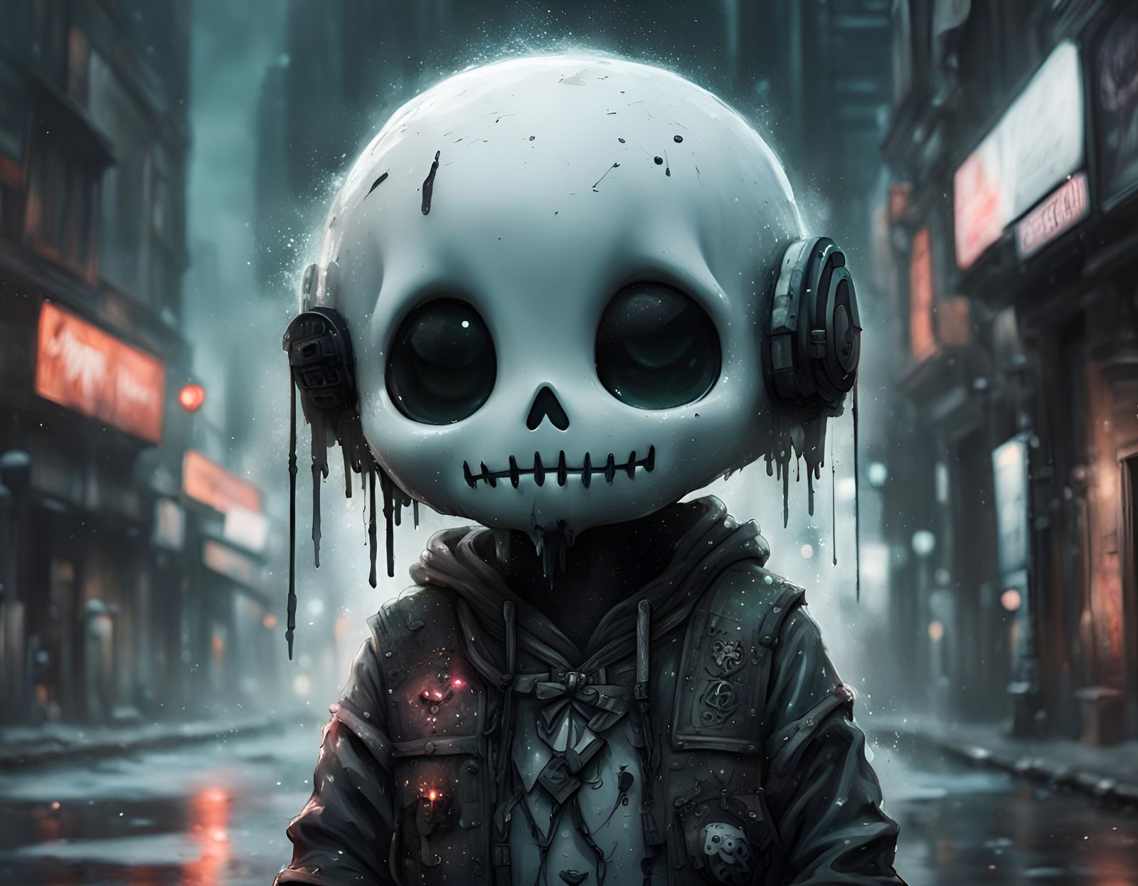 Adorable Chibi Ghost Portrait in Graveyard Art