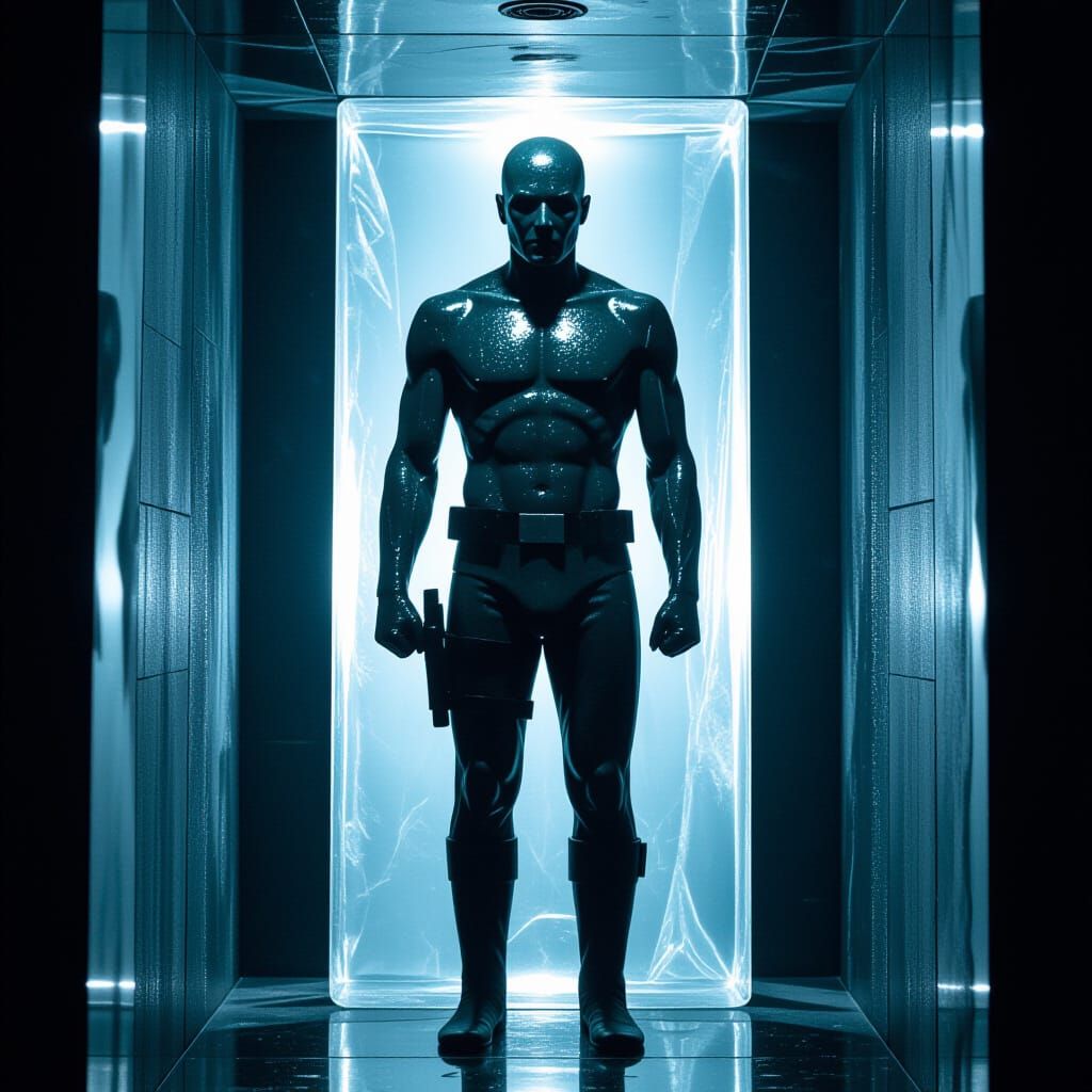 Figure Frozen in Carbonite Chamber - Cinematic Film Still