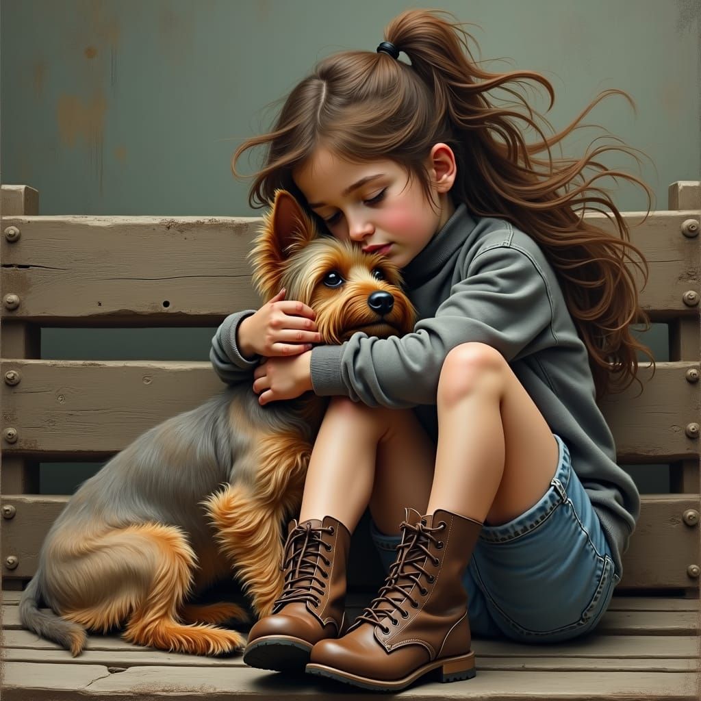 Girl and Dog: A Heartfelt Realistic Painting