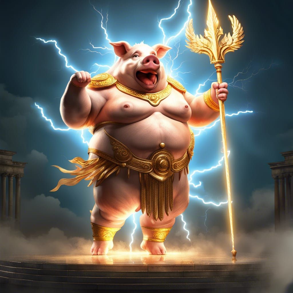Pig as Greek God with Trident in Graffiti Art