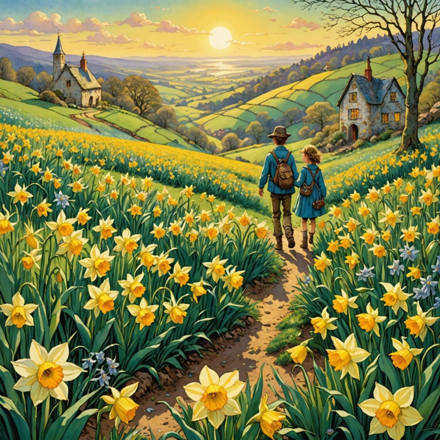 Daffodil Blooms in Dawn's Radiant Light