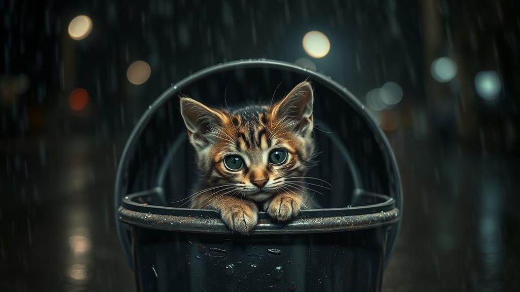 Forlorn Feline Sheltered from the Rain