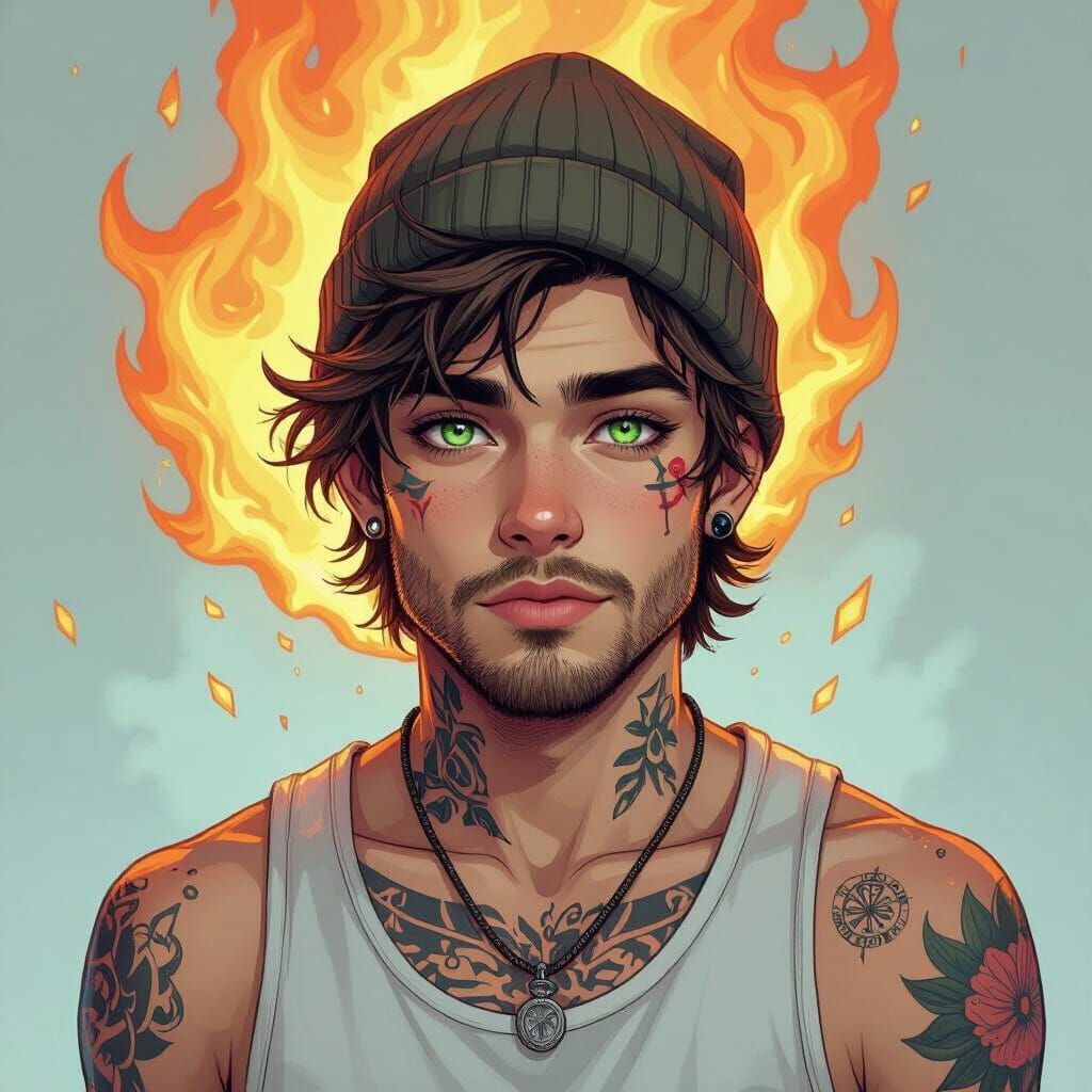 Ice and Fire God in Digital Painting Style