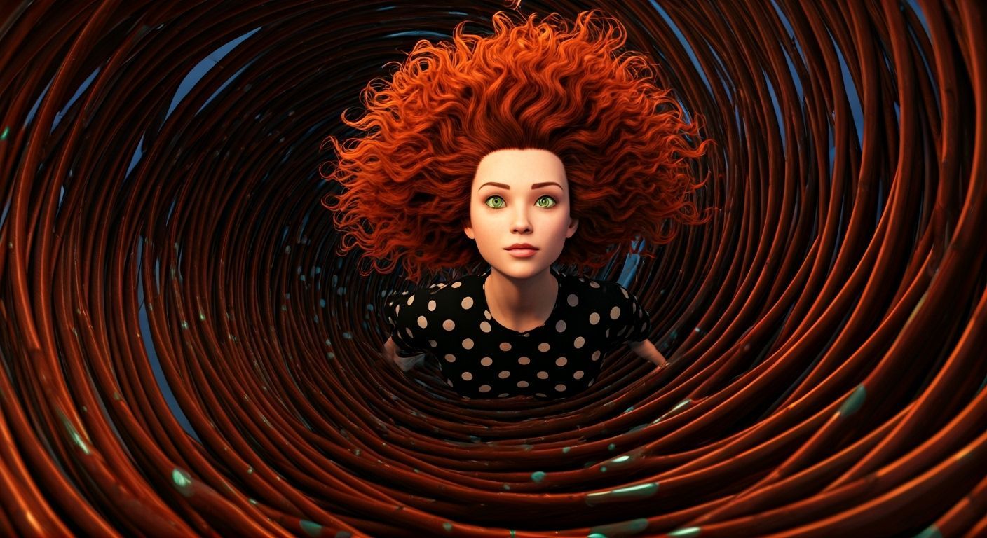 Woman in Vortex of Polka Dots, Surreal Digital Art