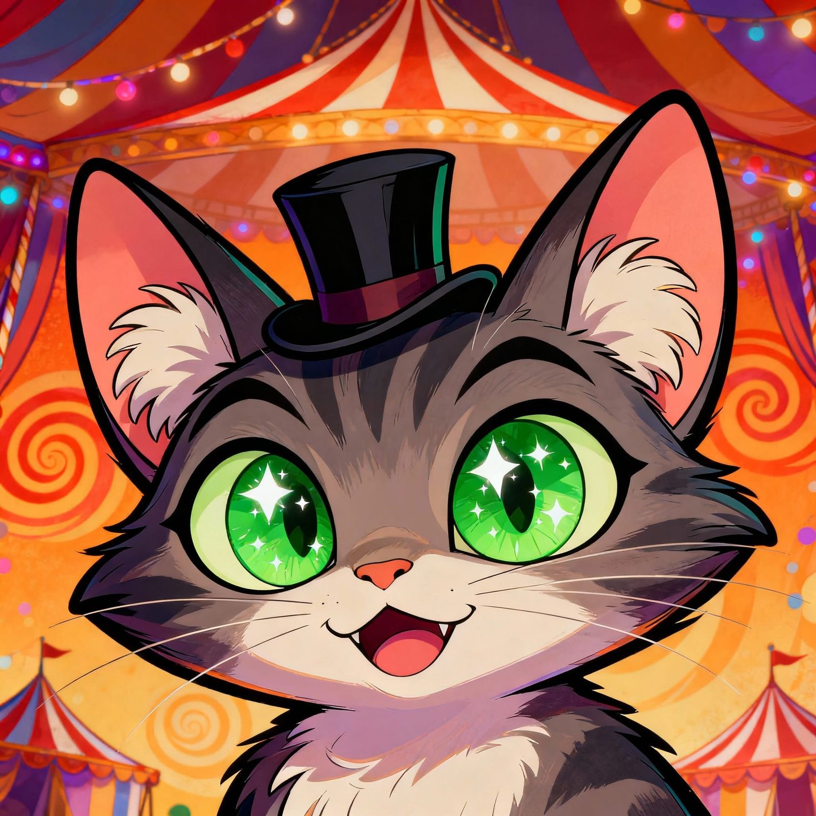 Mischievous Cat in Top Hat, Whimsical Circus Style