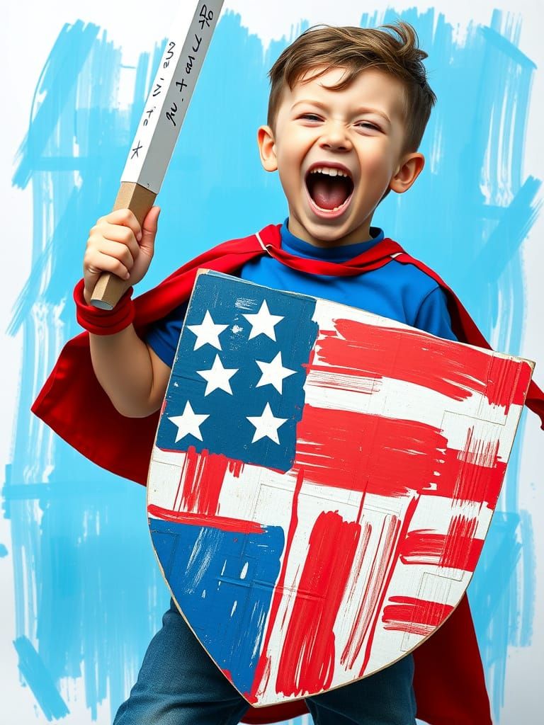 Miniature Superhero Warrior Defends American Pride