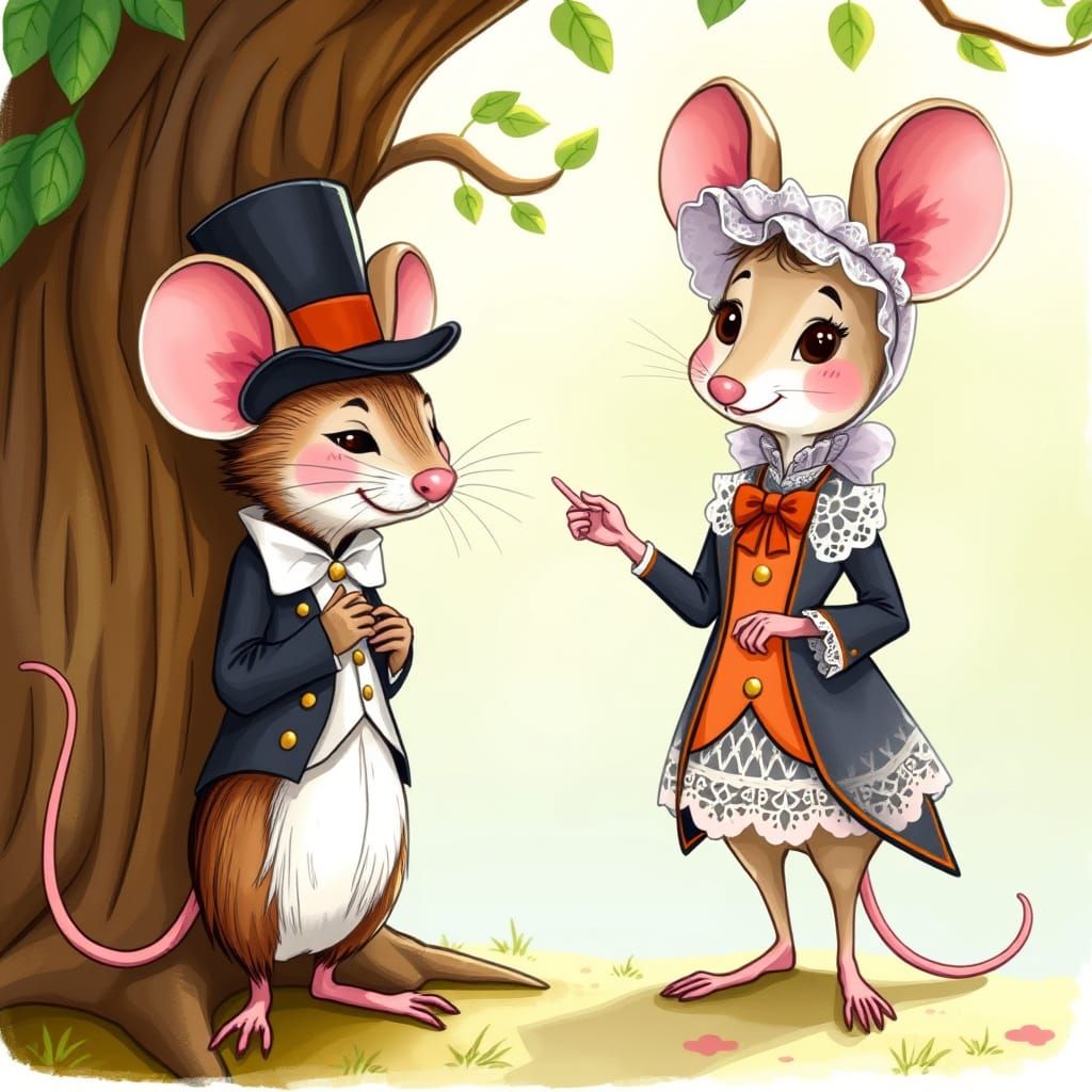 Shy Mouse Meets a Friend: Hand-Drawn Cartoon