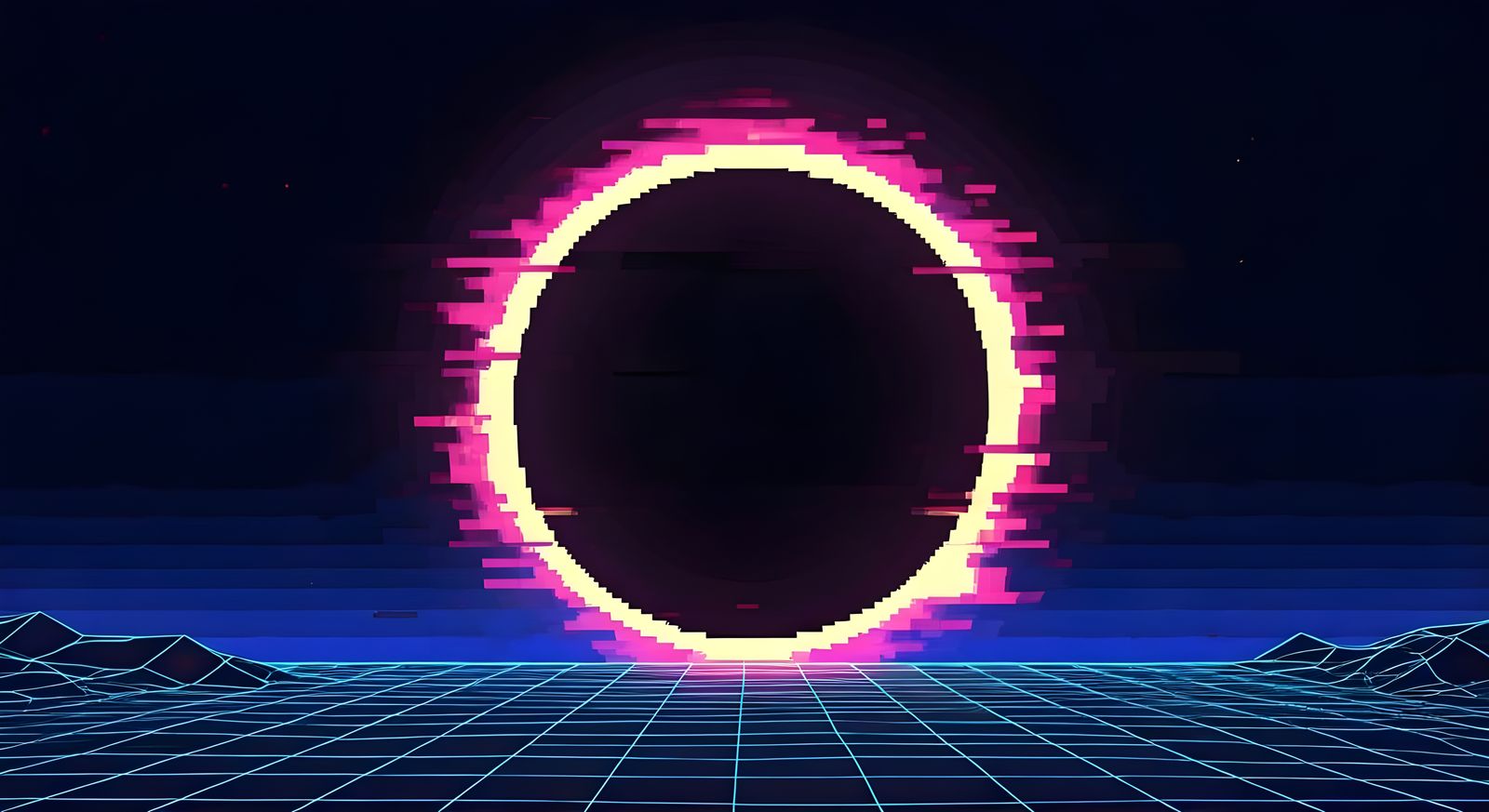 Pixelated Solar Eclipse in Neon 8-bit Glory