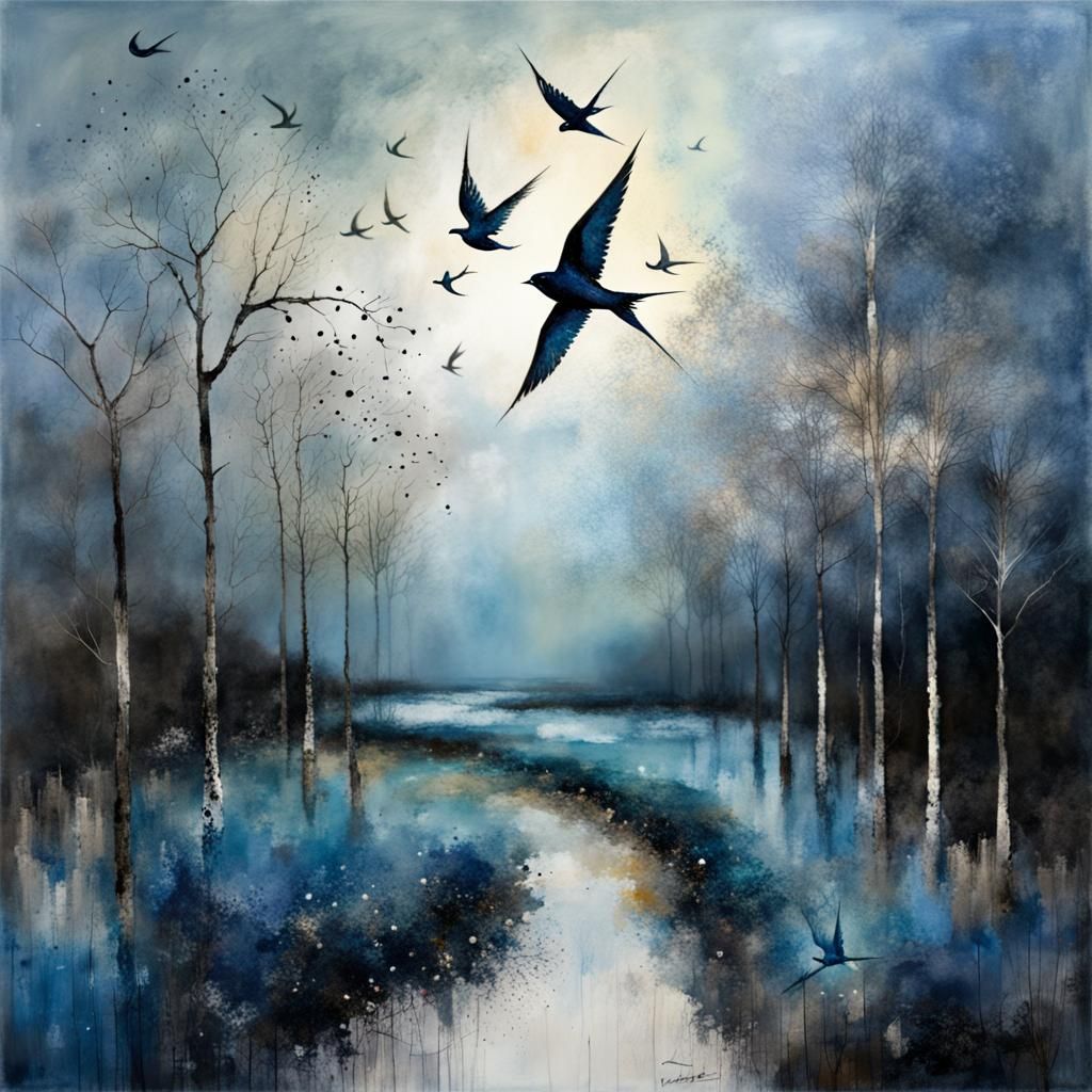 Blue Forest Moonscape in Art Brut Style