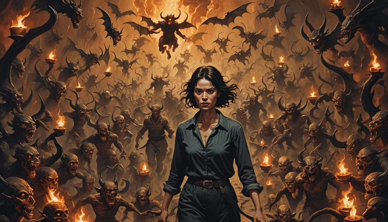 Woman Walks Through Hell with Candlelight