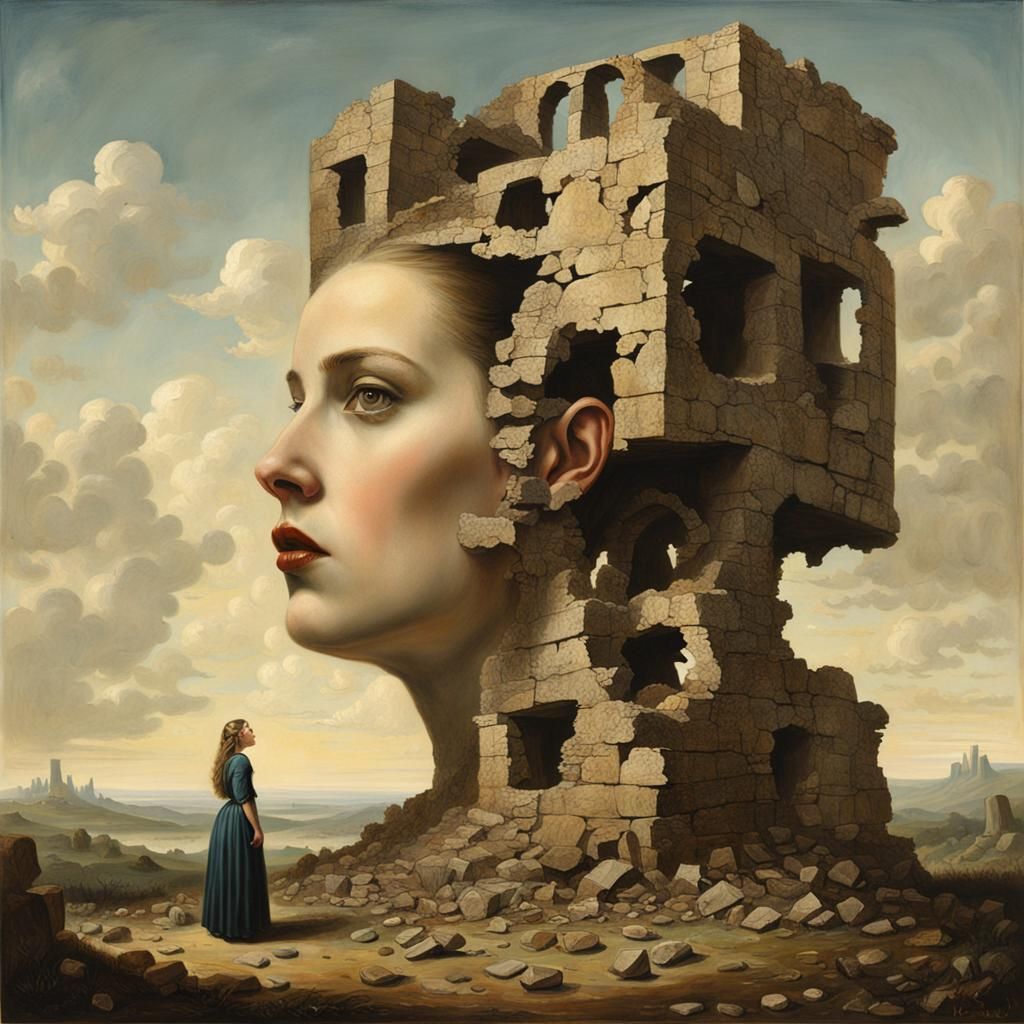 Surreal Female Portrait in Ruins