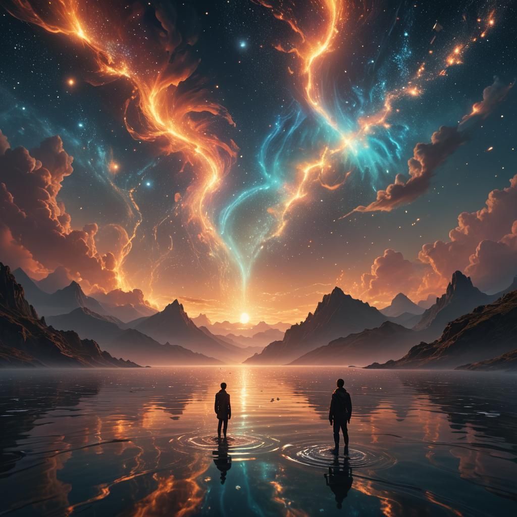 Contemplative Figure Gazing into Luminous Abyss