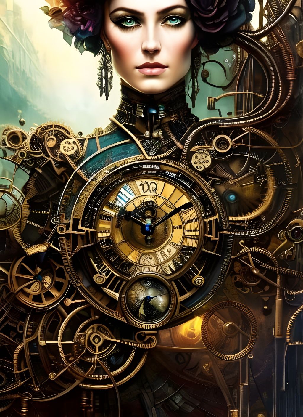 Steampunk Woman Portrait with Clockwork Details