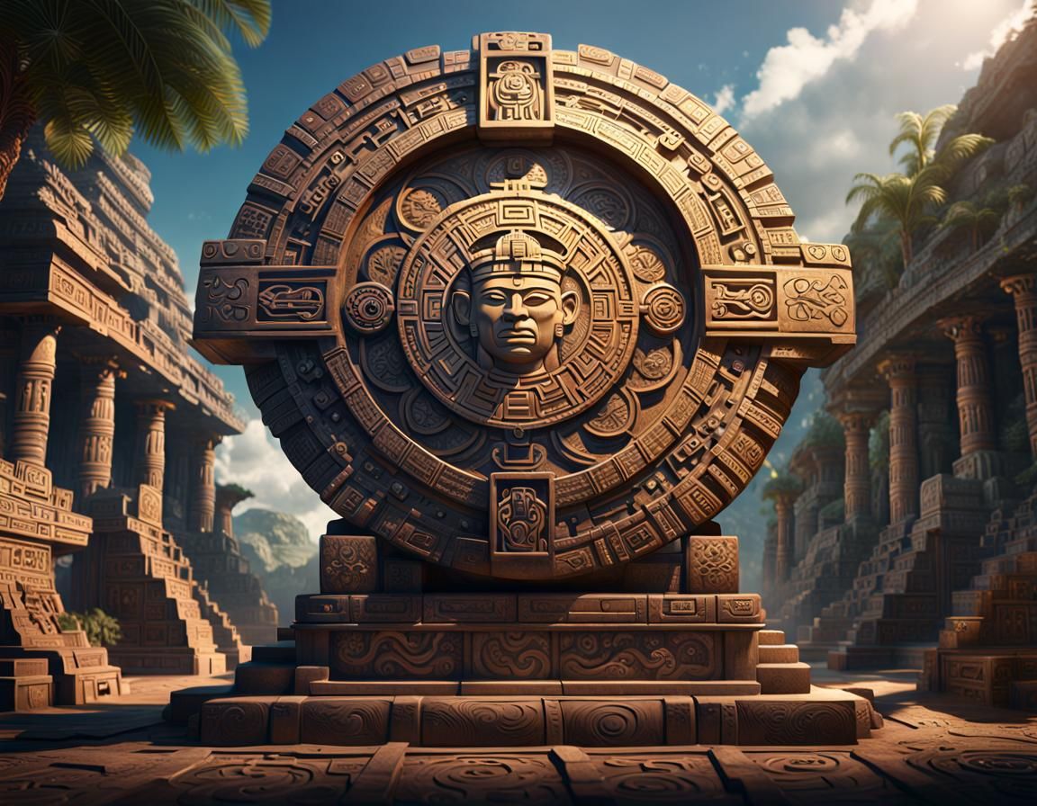 Detailed Mayan Calendar on Pedestal: Fantasy Concept Art