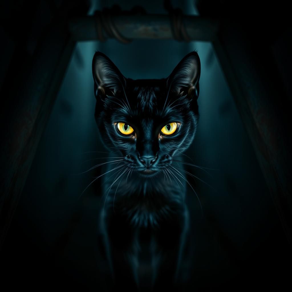 Ominous Black Cat Under Ladder in Film Noir