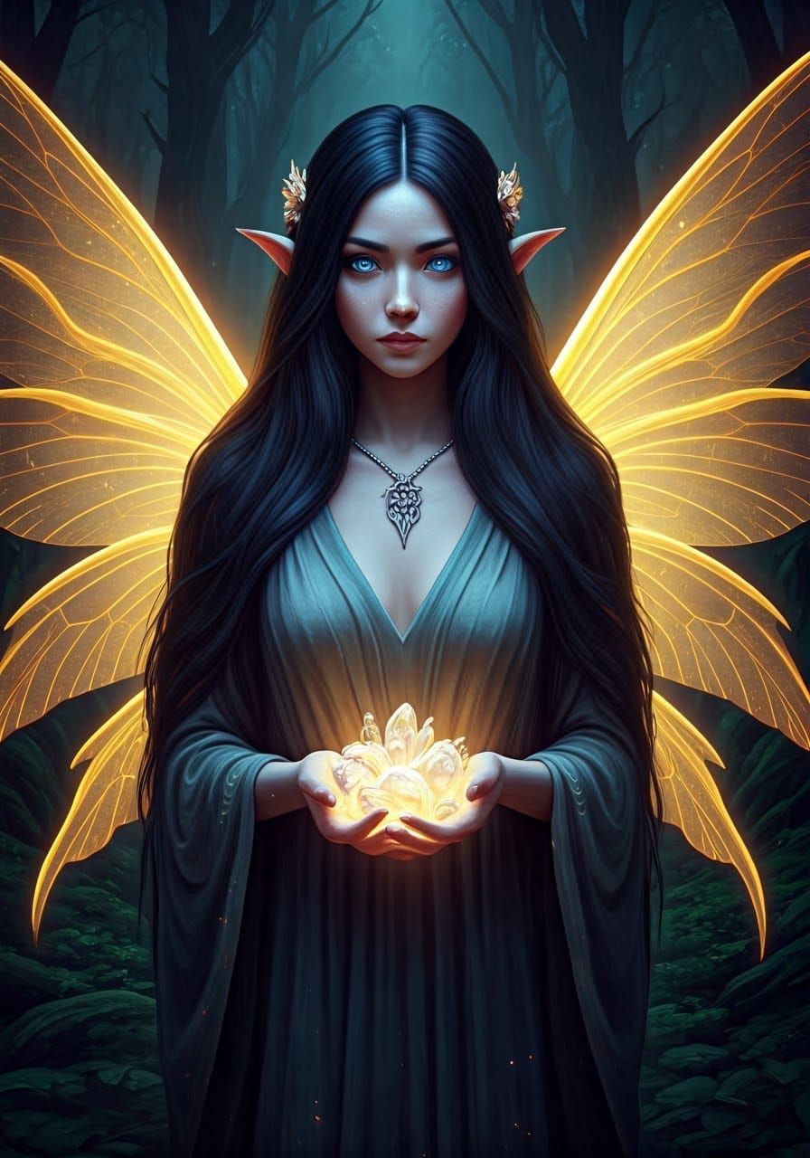 Ethereal Nordic Forest Fairy with Glowing Wings