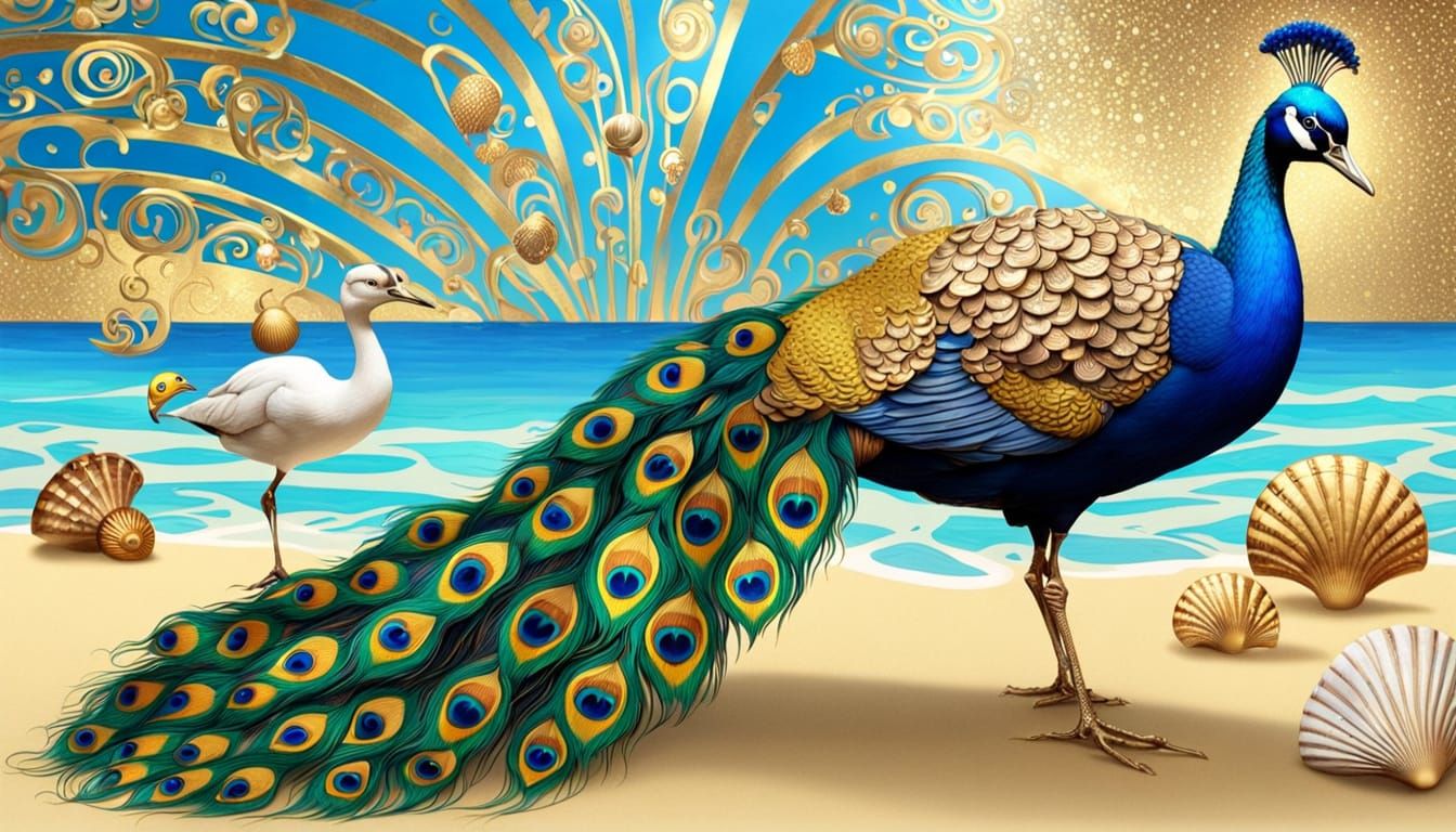 Luxurious Peacock in Vibrant Beach Holiday Style