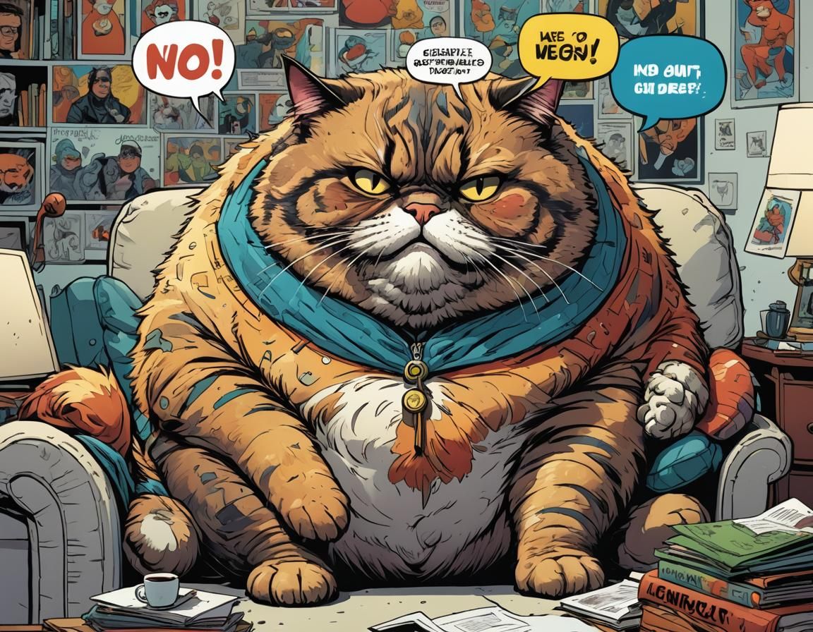Grumpy Colorful Cat Comic Book Illustration