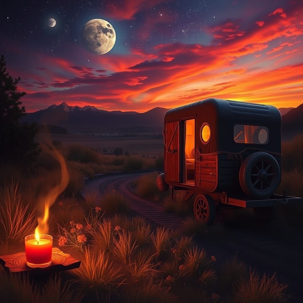 Dreamy Traveler Floating Down a Stream