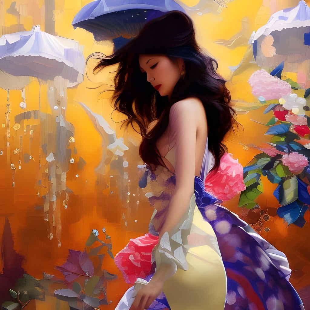 Attractive Woman Walking in Tokyo, Golden Age Illustration