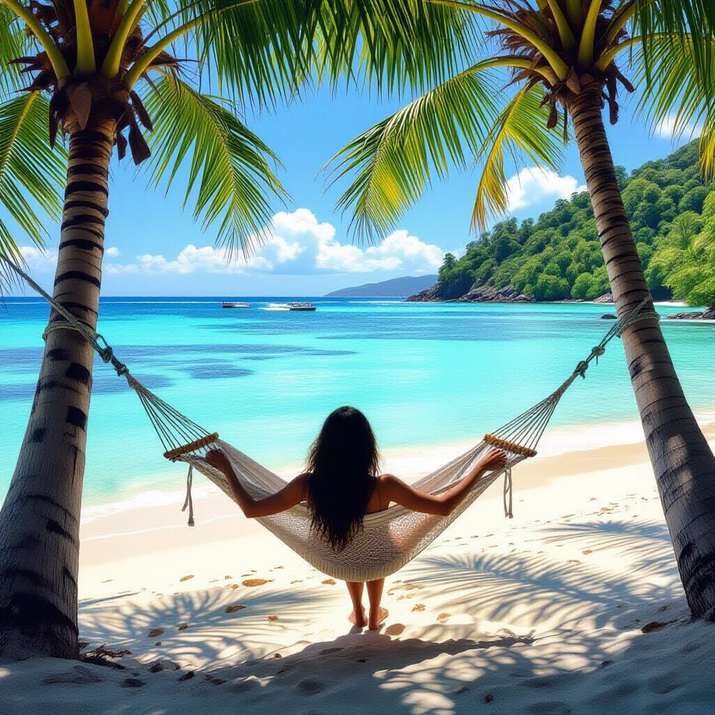 Woman Relaxing in Hammock on Pacific Beach