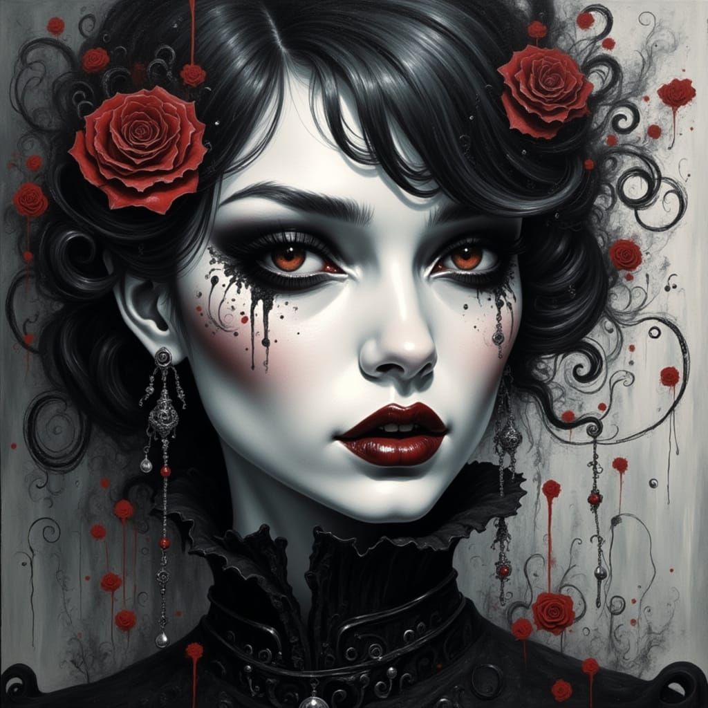 Beautiful Vampire Woman in Neo-Impressionist Oil Painting