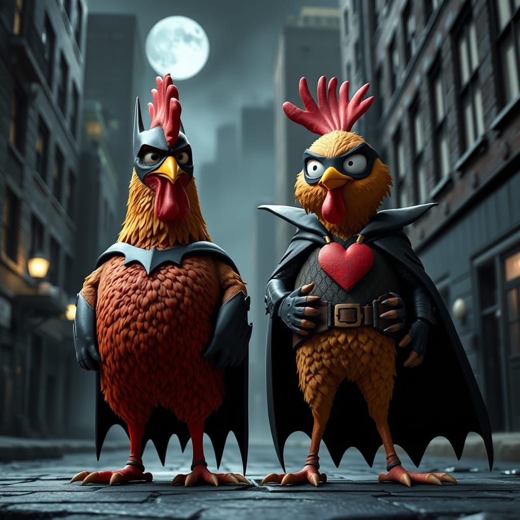Whimsical Gotham Guardians: Chicken Batman and Chicken Robin...