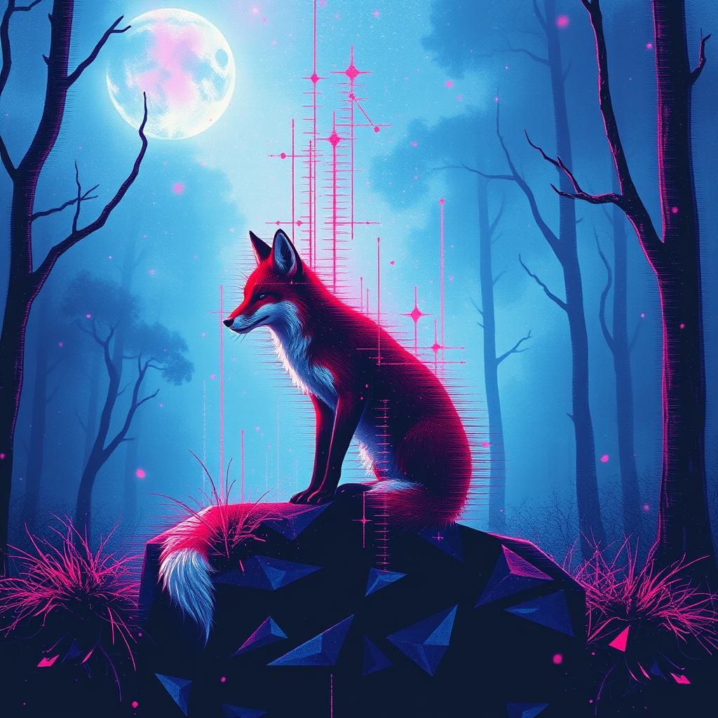 Abstract Glitch Art: Constellation with Red Fox