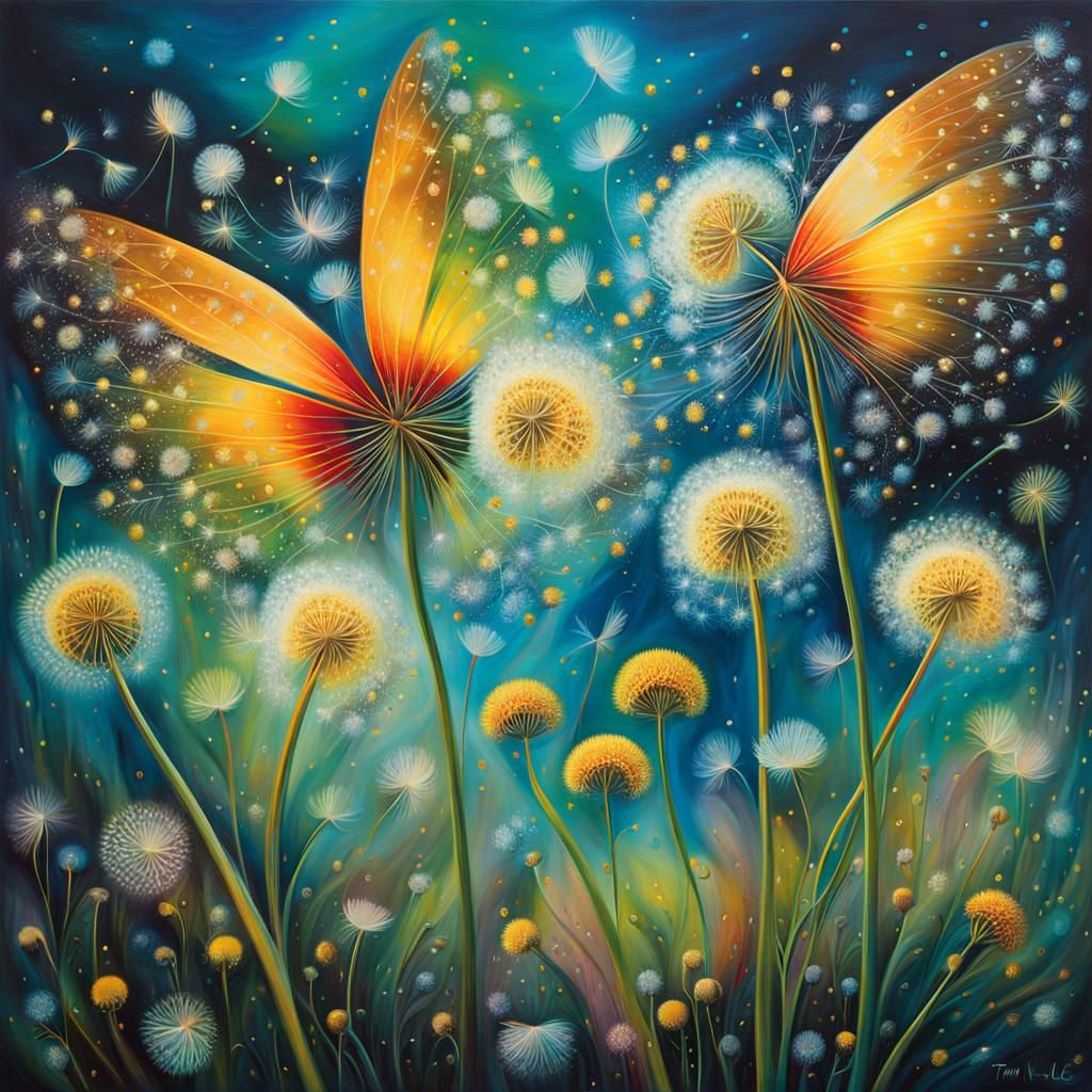 Winged Fairies Granting Wishes in Dandelion Dreamscape