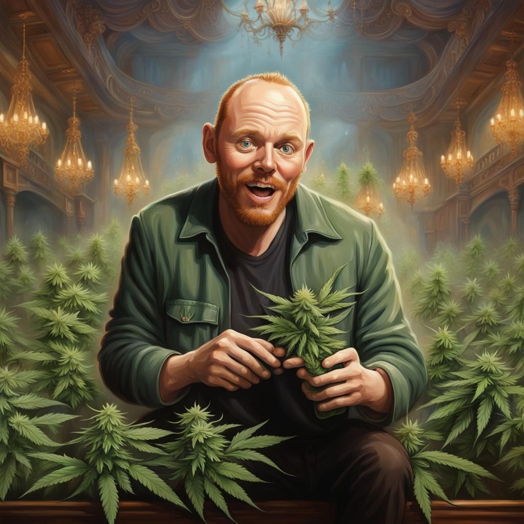 Comedian on Stage Holding Cannabis in Fantasy Style