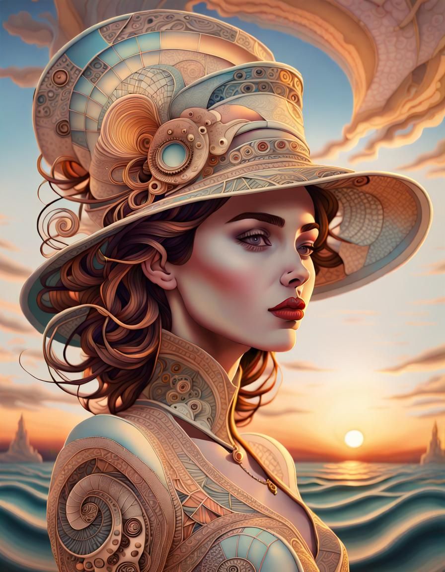 Woman's Hat at Sunset in Art Brut Style