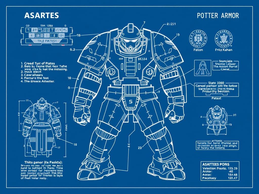 Industrial Blueprint Astartes Power Armor in Prussian Blue a...