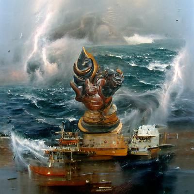 Vasuki Protects Marine Life: Oil Painting of Hindu God