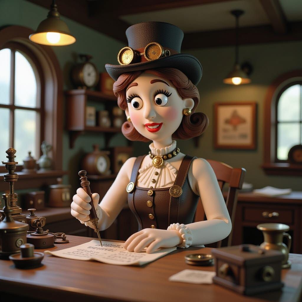 Steampunk Claymation Woman in Station