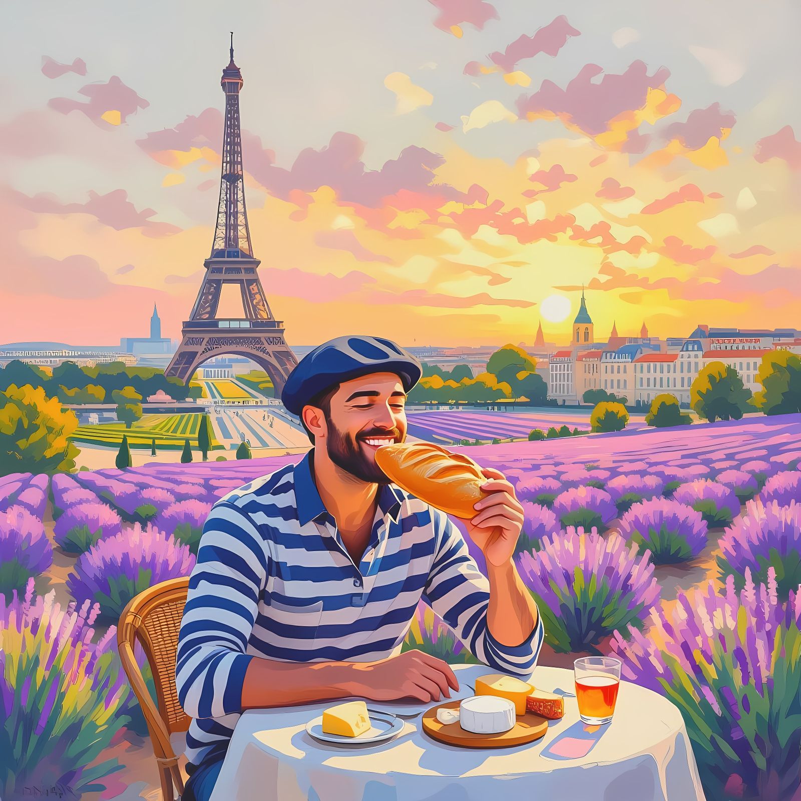 Charming French Scene with Eiffel Tower in Impressionistic S...