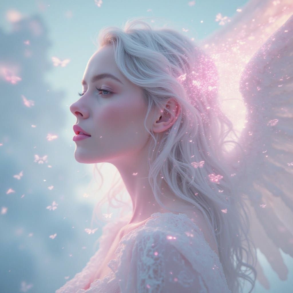 Celestial Woman Dissolving into Light in Dreamcore Style