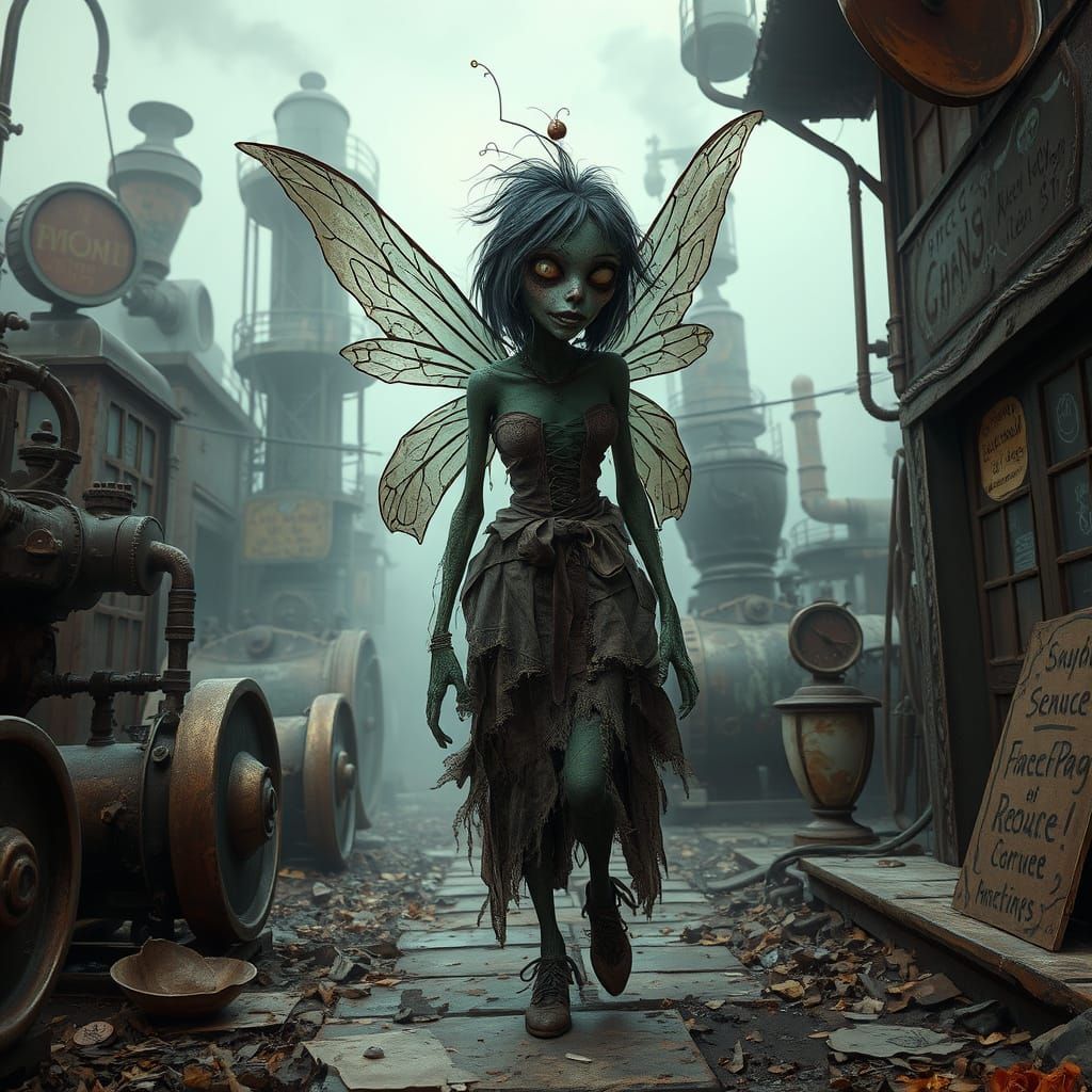 Steampunk Zombie Fairy in Victorian City