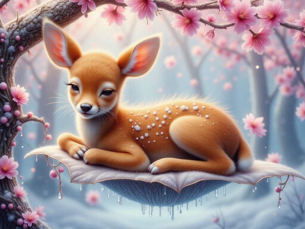 Whimsical Fawn in Sakura Bloom, Dreamy and Endearing