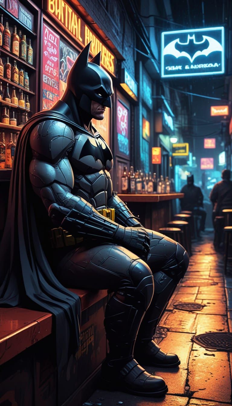 Pixel Art Batman in Neon City Nights