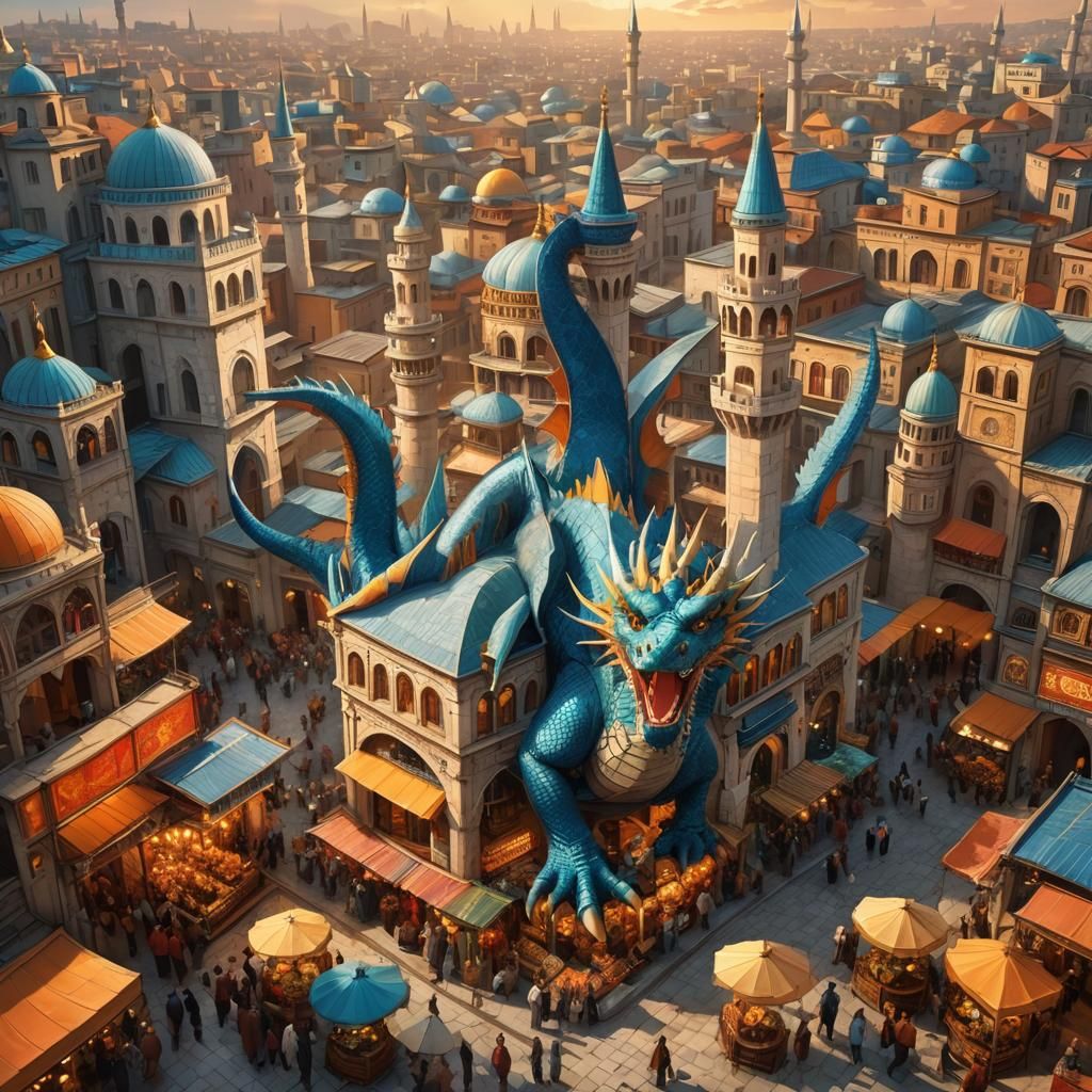 Dragon Perched Atop Ornate Istanbul Mosque