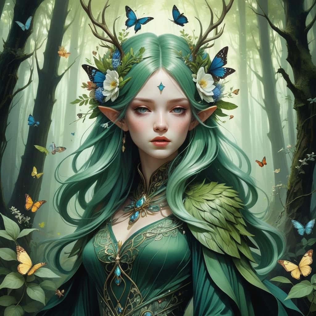 Female Forest Druid in Detailed Dress