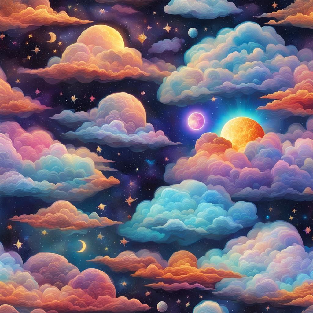 Cosmic Clouds: Holographic Astral Illustration