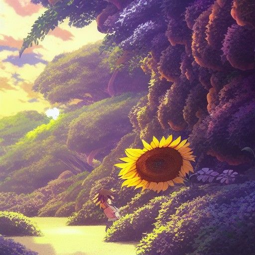Sunflower in Studio Ghibli Anime Style