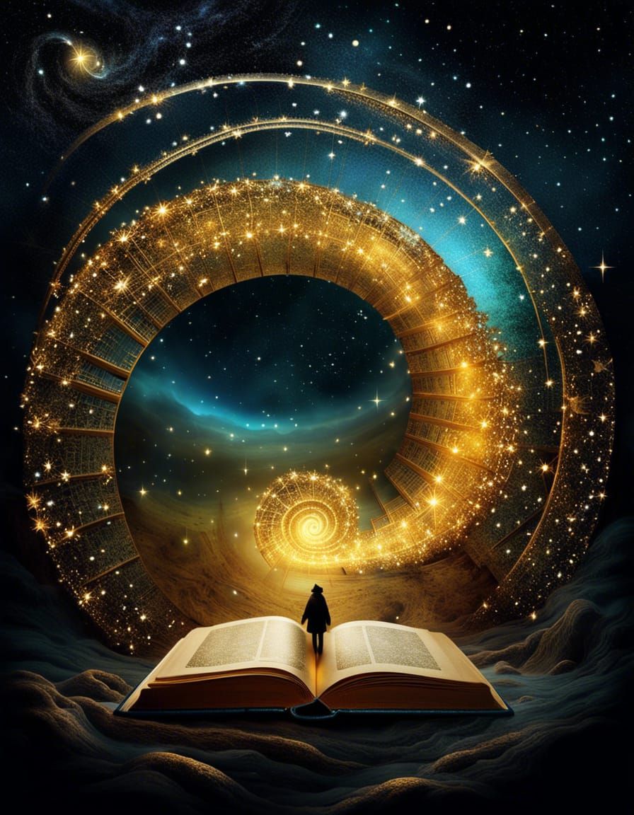 Surreal Spiral Portal Emerging from Book, by Jansson