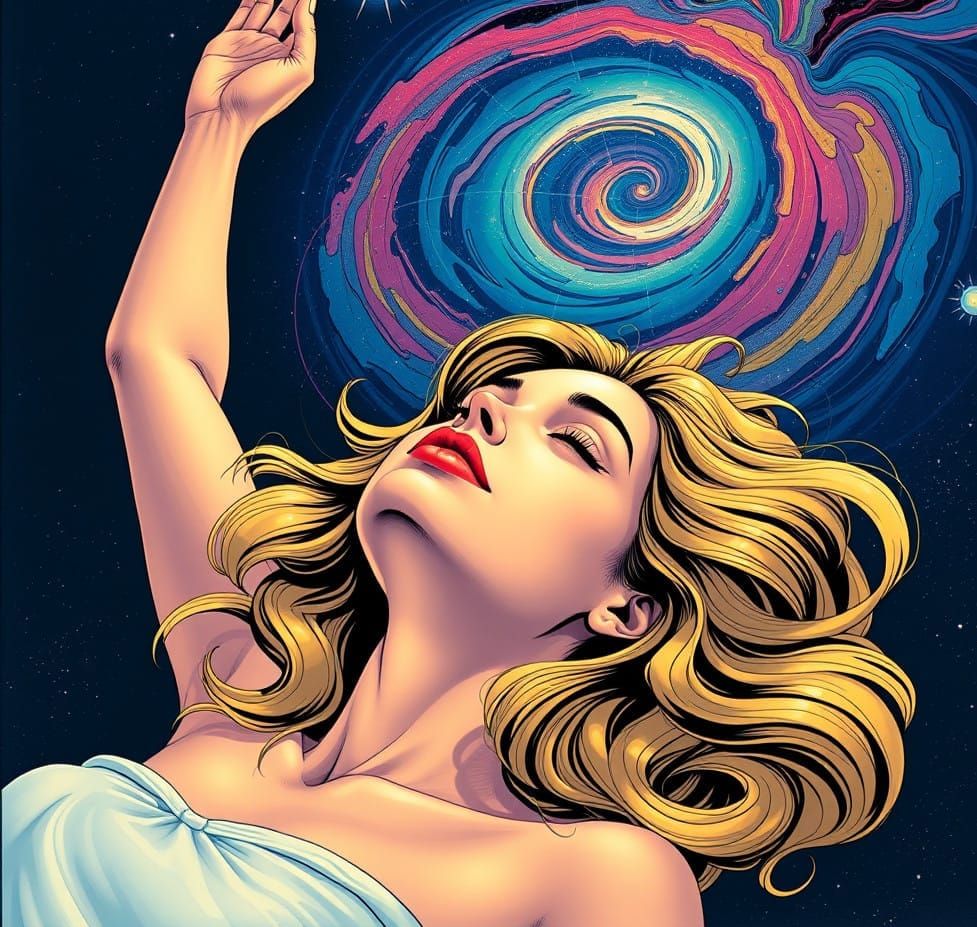 Girl in Blissful Ecstasy in Vibrant Abstract Art