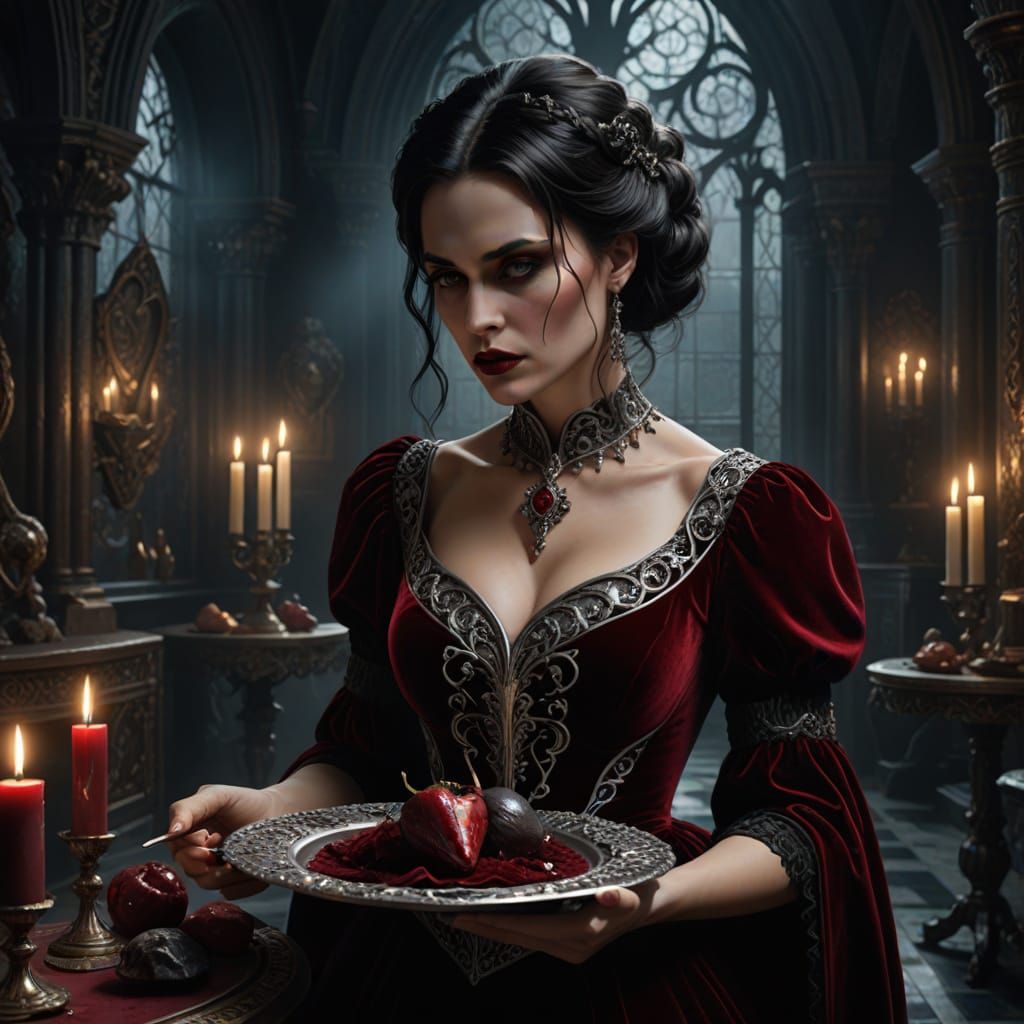 Gothic Sorceress With Human Heart in Chiaroscuro