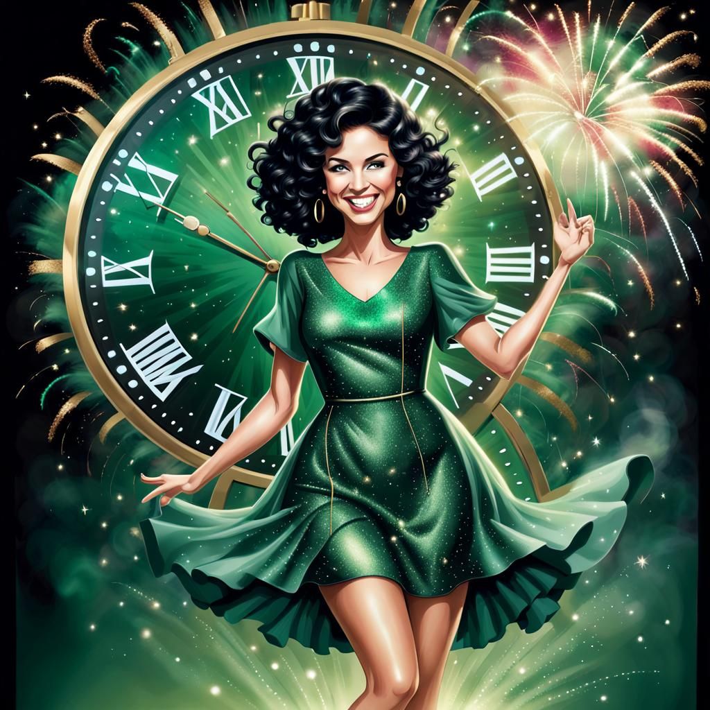 Smiling Woman Celebrates New Year in Airbrush Art