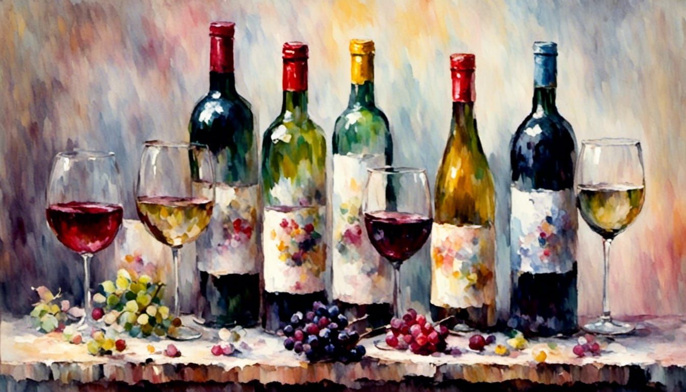 Pastel Minimalist Wine Bottles and Glasses