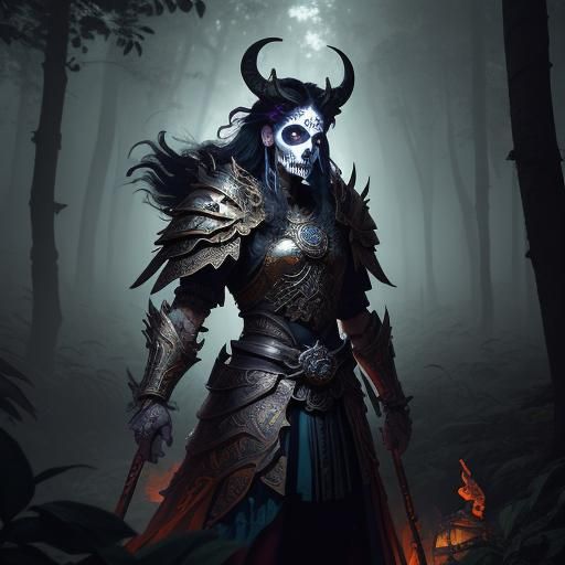 Day of the Dead Warrior in Dreamlike Forest