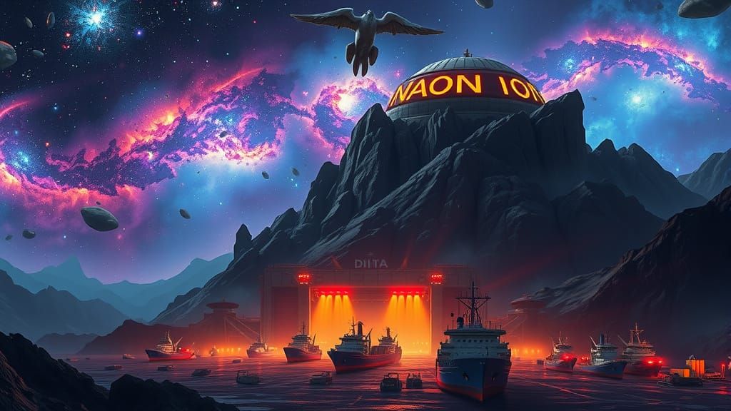 Asteroid Mine in Galaxy Nebula: Cinematic HDR Lighting